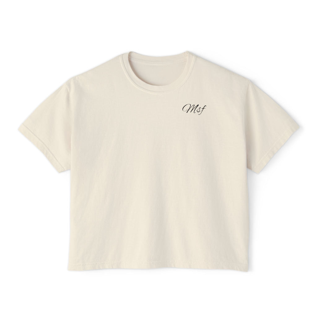 Boxy Tee — Minimal Script "Mst" Chest Logo, Casual Cropped T-Shirt