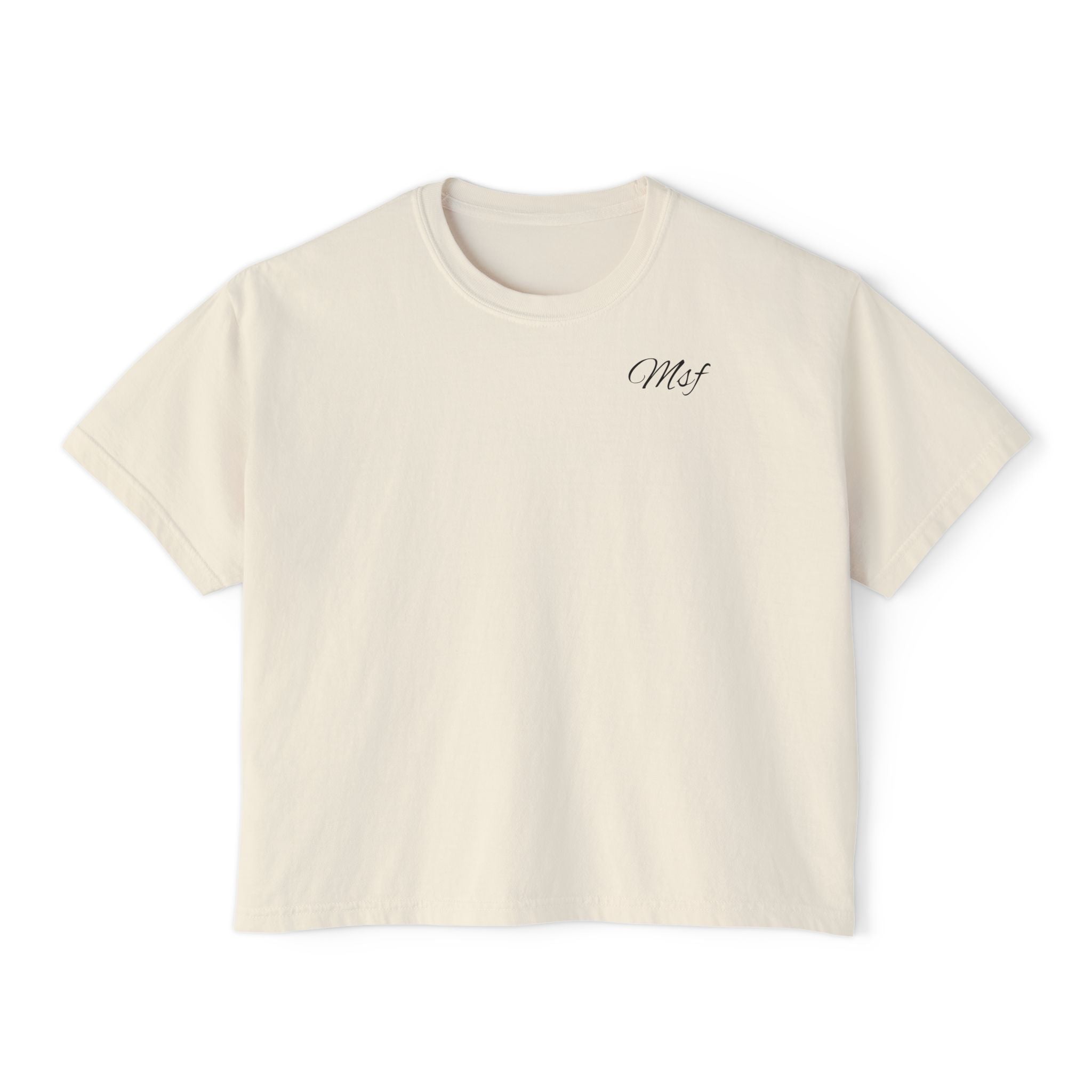 Boxy Tee — Minimal Script "Mst" Chest Logo, Casual Cropped T-Shirt