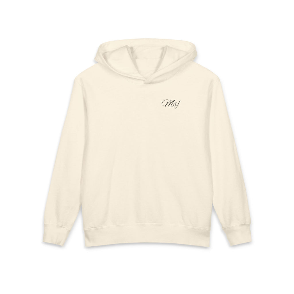Youth Hoodie – Minimal 'Mst' Embroidered Cream Lightweight Hooded Sweatshirt