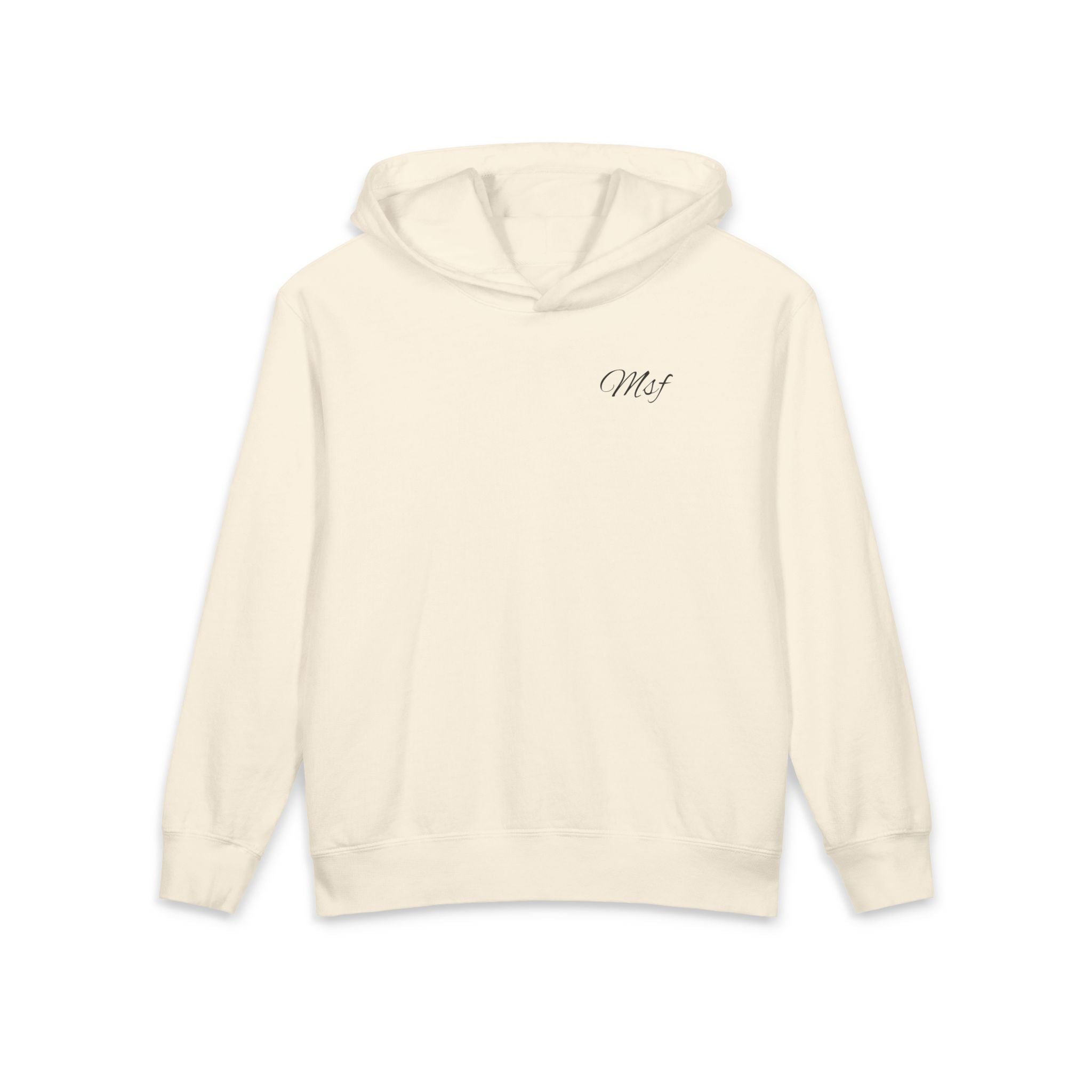 Youth Hoodie – Minimal 'Mst' Embroidered Cream Lightweight Hooded Sweatshirt