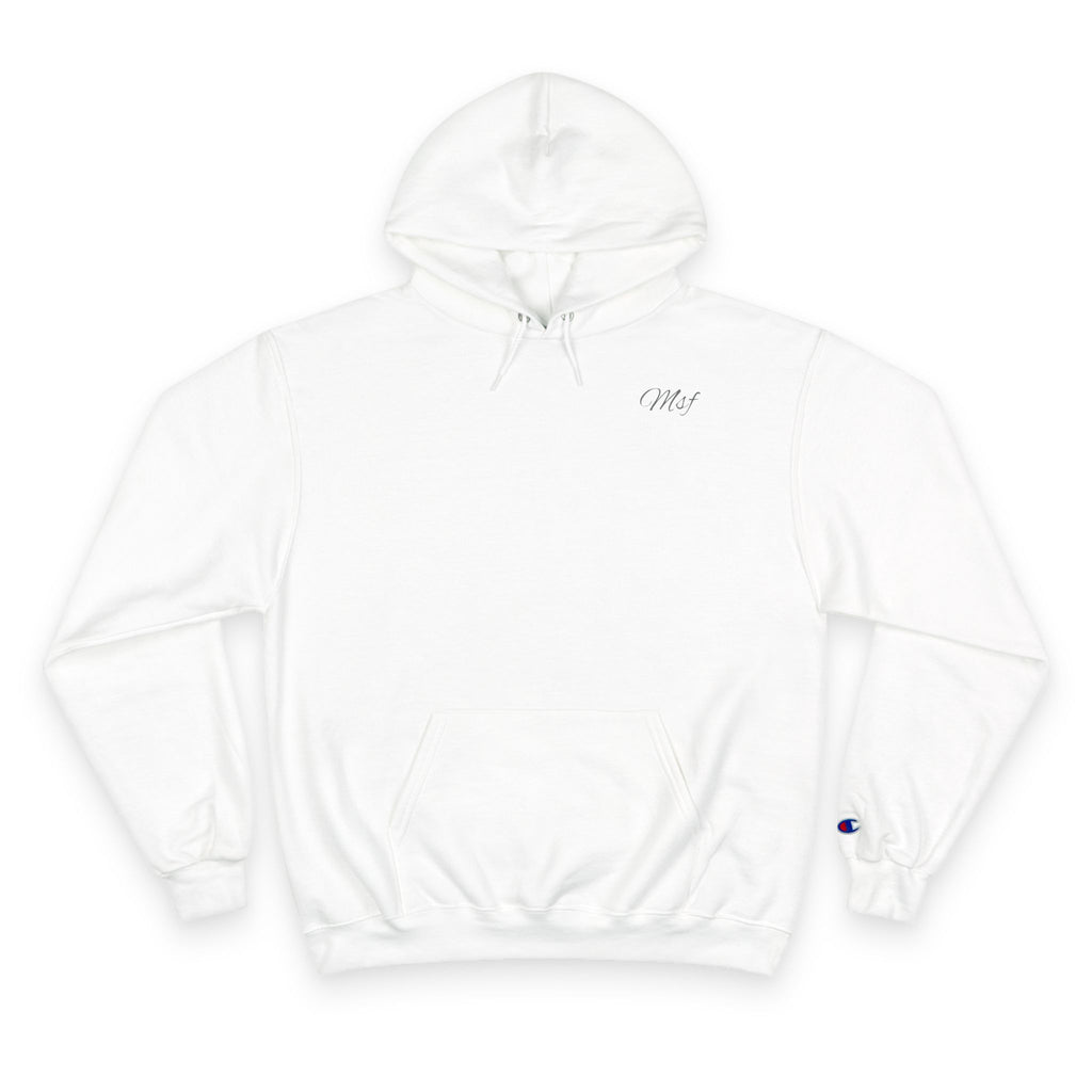 Champion White Hoodie — Minimal Script Chest Logo, Classic Athletic Pullover