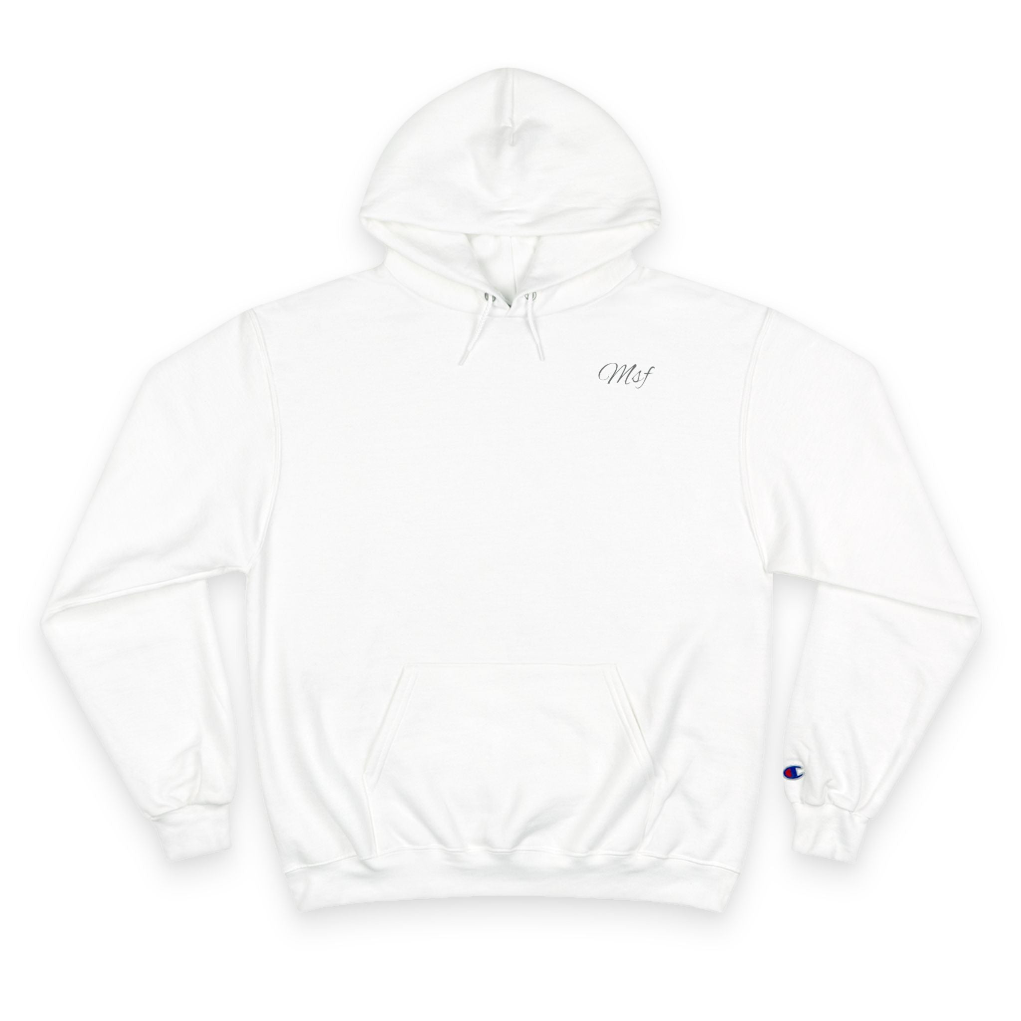Champion White Hoodie — Minimal Script Chest Logo, Classic Athletic Pullover