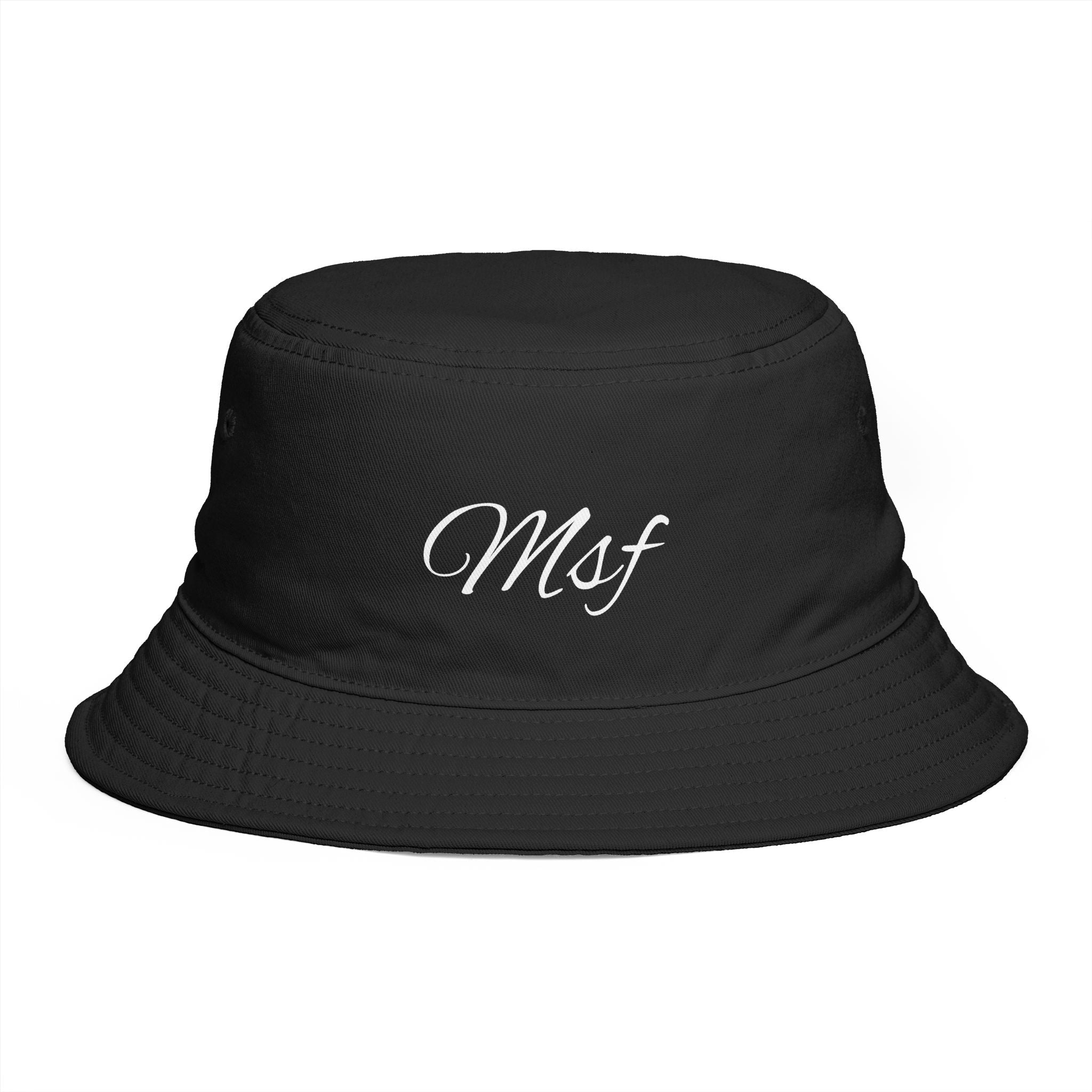 MF Script Embroidered Bucket Hat — Monogram Fashion Cap